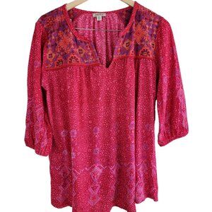 Lucky Brand XXL Boho Embroidered Flowy Indie Blouse Tunic V Neck